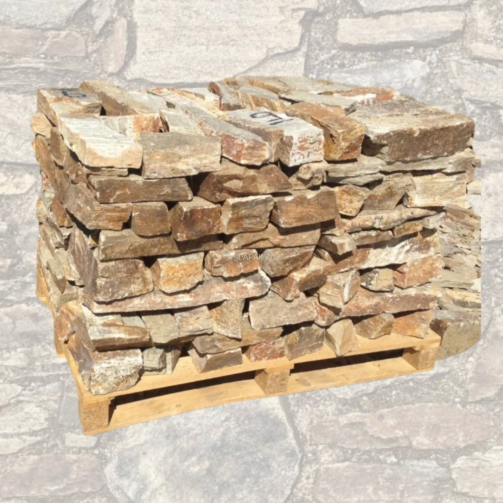 Přírodní štípaný kámen - Rula Gold Brown na zdění